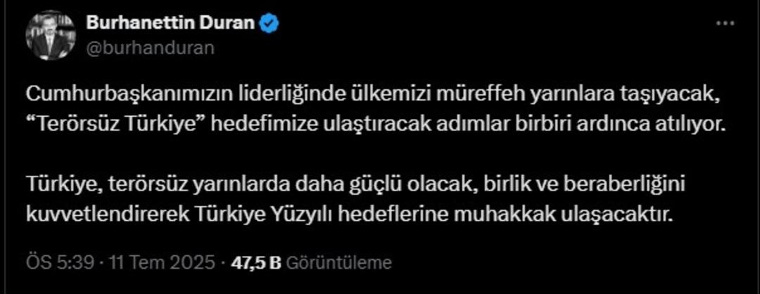 İletişim Başkanı Burhanettin Duran dan  Terörsüz Türkiye  mesajı 1