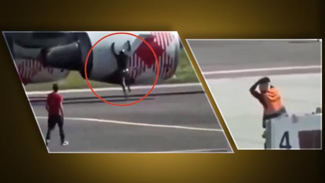 Koşarak uçağın motorunun içine atladı!