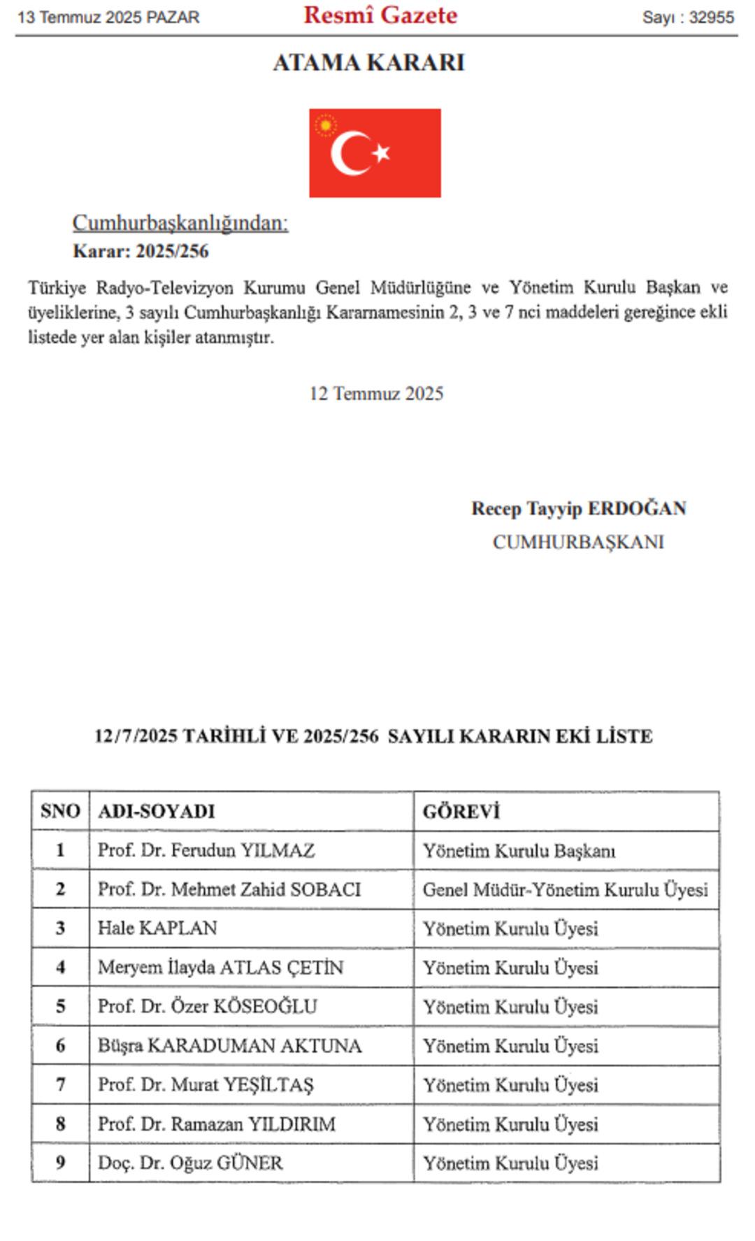 SON DAKİKA | Cumhurbaşkanı Erdoğan imzaladı! TRT atamaları Resmi Gazete de yayımlandı: Hilal Kaplan Yönetim Kurulu görevinden çıkartıldı 1