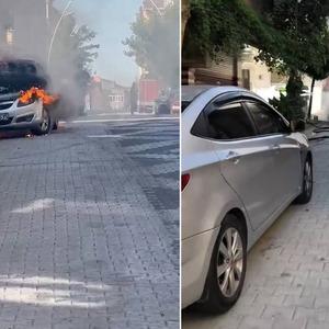 Sultangazi'de park halindeki otomobil alev alev yandı!