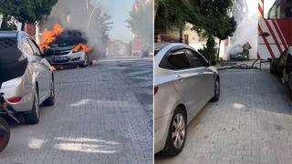 Sultangazi'de park halindeki otomobil alev alev yandı!