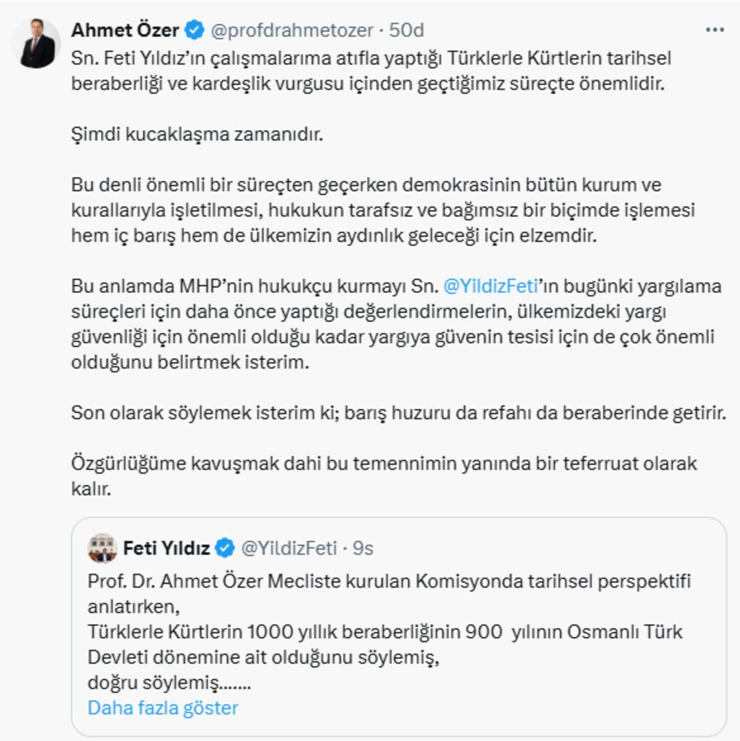 MHP li Yıldız dan dikkat çeken Ahmet Özer paylaşımı: "Şimdi kardeşlik zamanı" 4
