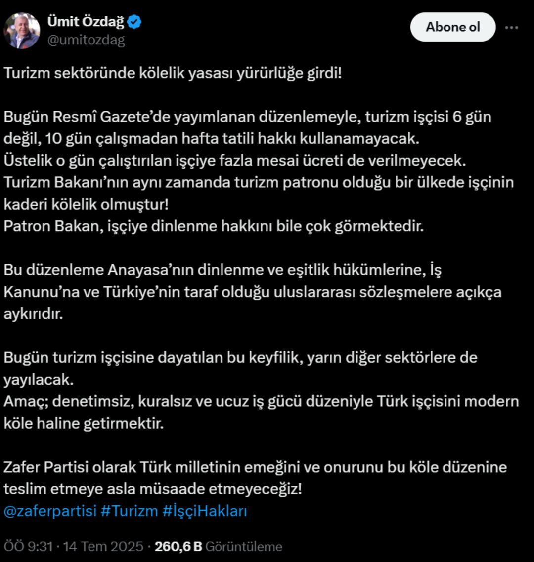 10 gün iş 1 gün izin yasalaştı! Ümit Özdağ dan sert tepki geldi: Amaç, modern kölelik 2