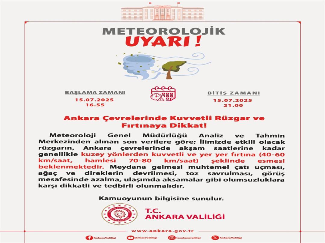 Ankara Valiliği, vatandaşları kuvvetli rüzgar ve fırtına konusunda uyardı 2
