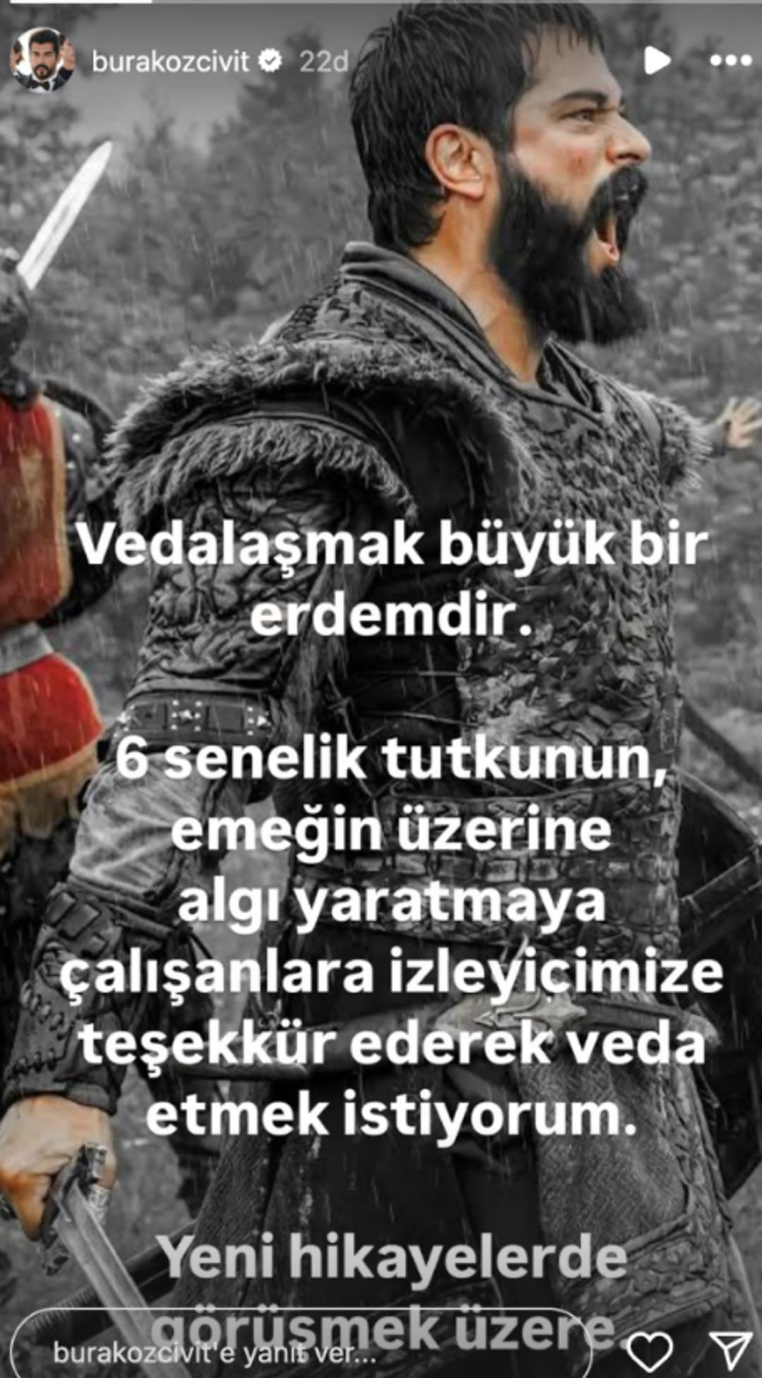 Burak Özçivit Kuruluş Osman dan ayrıldı! Bölüm başı istediği ücret konuşulurken göndermeli veda paylaşımı 1