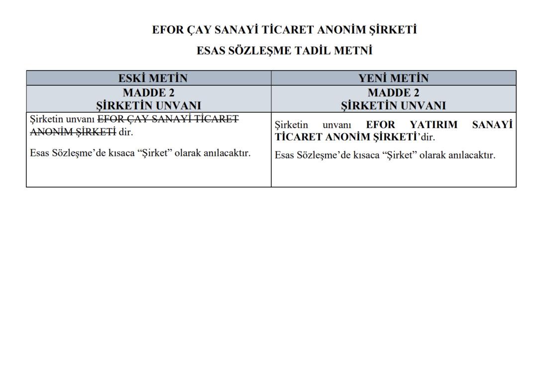 Efor Çay Sanayi unvan değişikliğini duyurdu! Nedeni açıklandı 1
