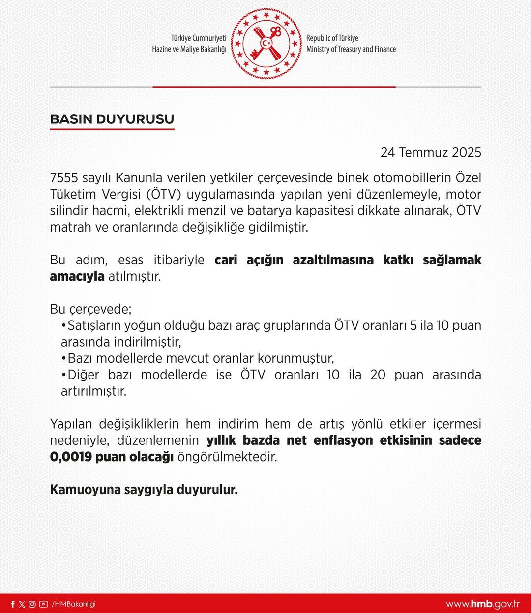  Hem indirim hem artış  Bakanlıktan ÖTV açıklaması  Satışların yoğun olduğu araç gruplarında...  Enflasyon etkisi açıklandı 3