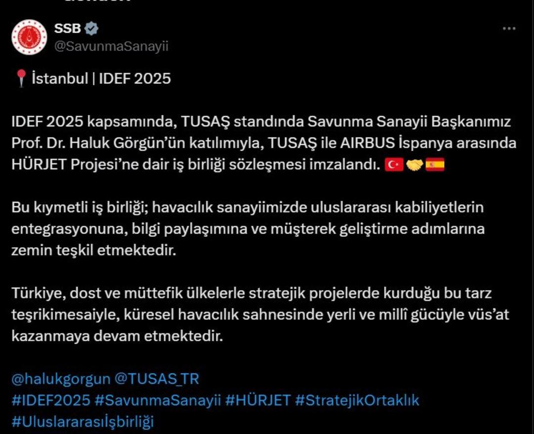 Savunma Sanayii Başkanlığı duyurdu! TUSAS ve AIRBUS tan HÜRJET için tarihi imza 1