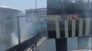 Beşiktaş stadı'nda yangın paniği! Alevler ve dumanlar yükseldi