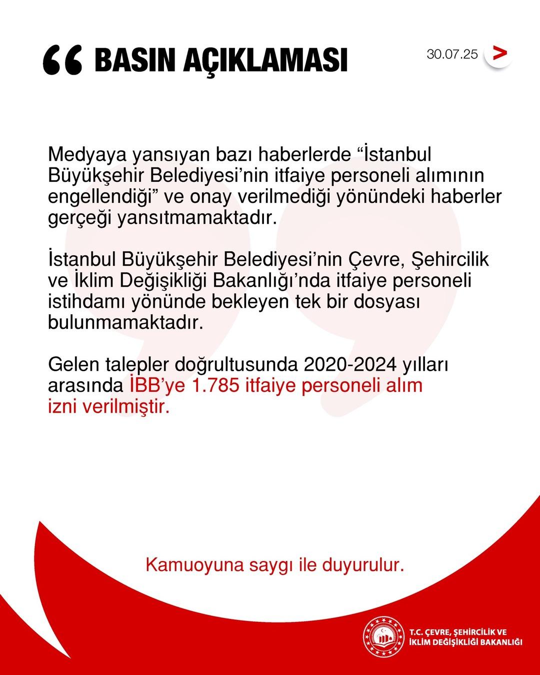 Bakanlık tan İBB nin "itfaiye personeli alımının engellendiğine" yönelik iddialara yalanlama! 1