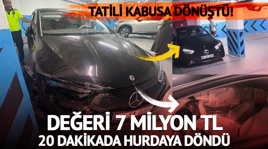 7 milyon lira değerindeki aracıyla vale kolona çarptı...