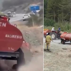 Patlak lastikle, jant üzerinde giderek yangına su taşımıştı! Bursalı çiftçiye 3 su tankeri hediye edildi
