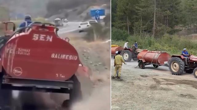 Patlak lastikle, jant üzerinde giderek yangına su taşımıştı! Bursalı çiftçiye 3 su tankeri hediye edildi