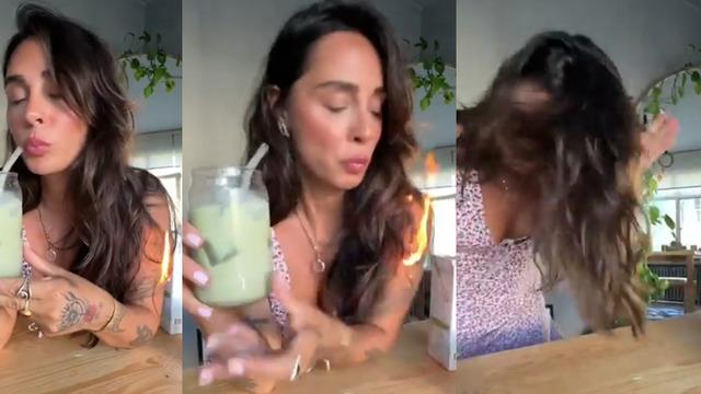 Yasemin Yürük az kalsın yanıyordu! Saçları alev aldı