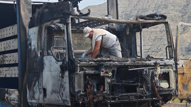 Erzurum-Artvin yolunda tır alev alev yandı