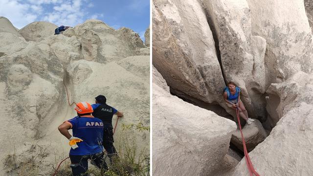 Nevşehir’de vadide mahsur kalan turist kurtarıldı