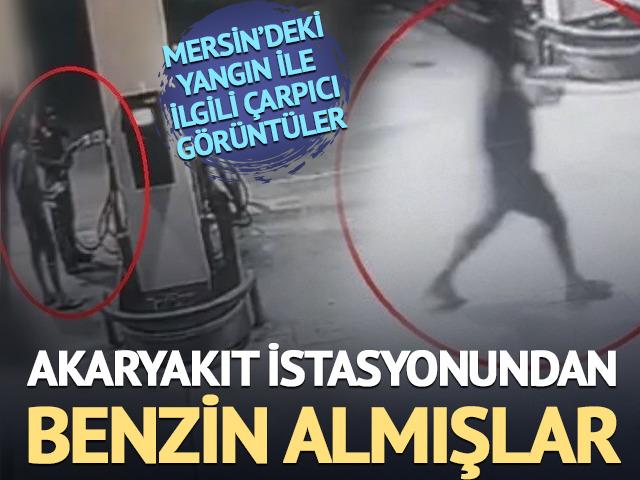 Mersin'deki yangın ile ilgili çarpıcı görüntüler! Akaryakıt istasyonundan benzin almışlar
