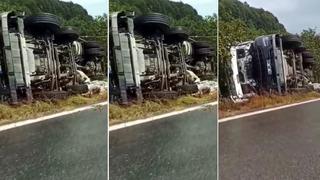 Beton mikseri fındık tarlasına devrildi: Sürücü yaralandı