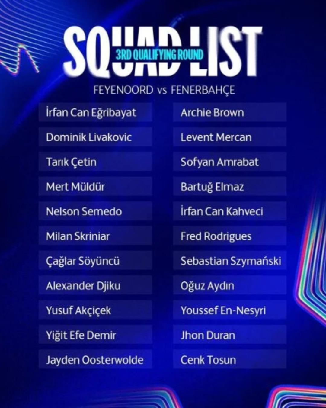 Yıldız isimler kadroda yok! Mourinho kararını verdi... İşte Fenerbahçe nin Feyenoord maçı kadrosu! 2