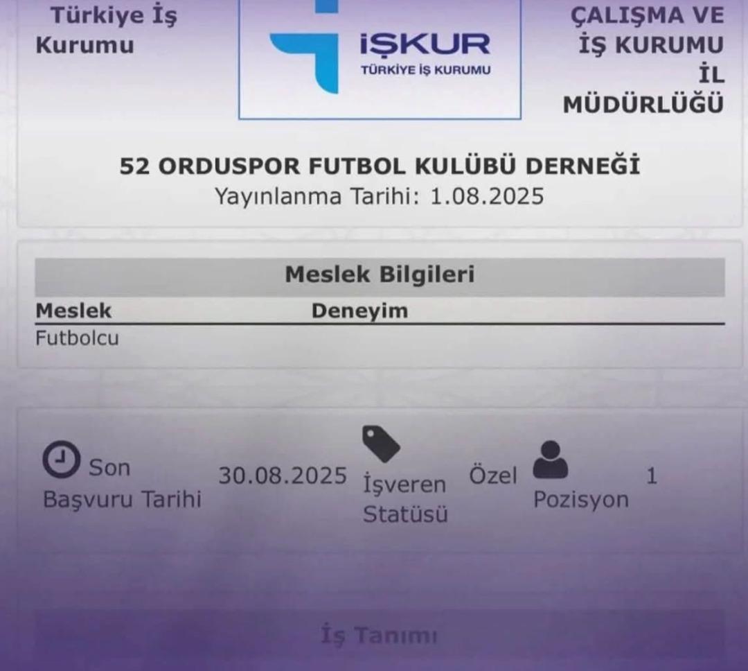 52 Orduspor un İŞKUR üzerinden futbolcu ilanı verdi, 9 kişi başvuruda bulundu! 1
