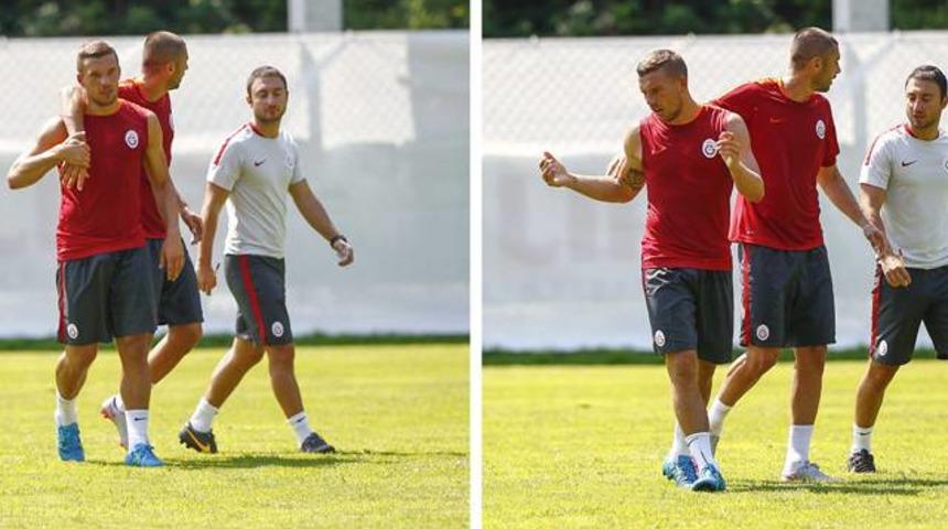 Burak ve Podolski idmanda birbirine girdi