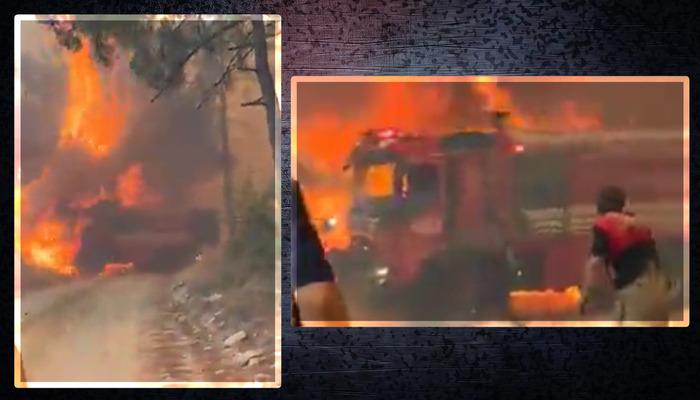 İtfaiye aracı alevlerin içinde kaldı, şoför son anda kurtuldu