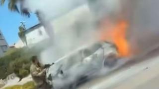 Yozgat’ta araç alev alev yandı