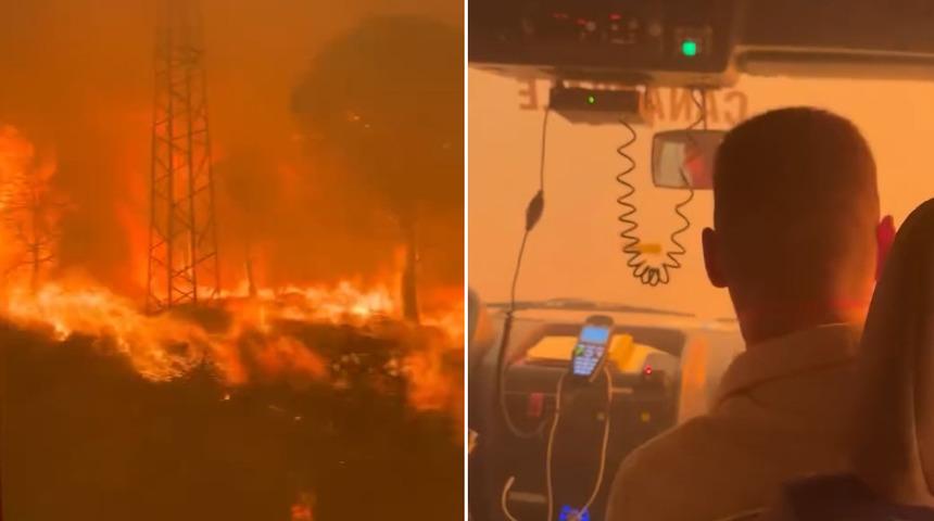 Çanakkale'de çıkan orman yangında alevlerden son anda kurtuldular! Arazöz ekibin görüntüleri ortaya çıktı