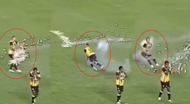 İnanılmaz olay! Sahaya havai fişek yağdırdılar... 1 futbolcu yaralandı