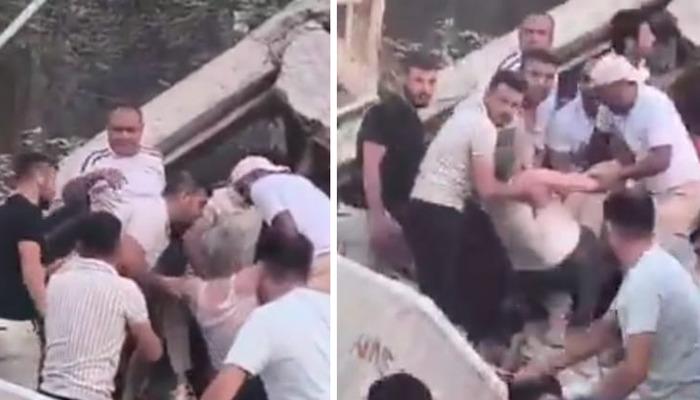 Enkaz altına kalan bir kişi böyle kurtarıldı... O anlar kamerada