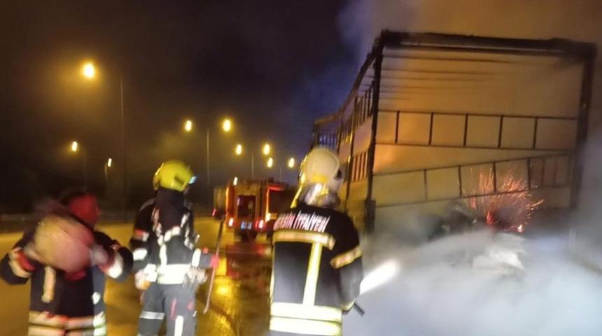 Kuruyemiş yüklü tır alev alev yandı