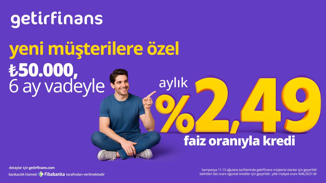 getirfinans tan %2,49 faizli ve 6 ay vadeli 50.000 TL ye varan kredi fırsatı 3
