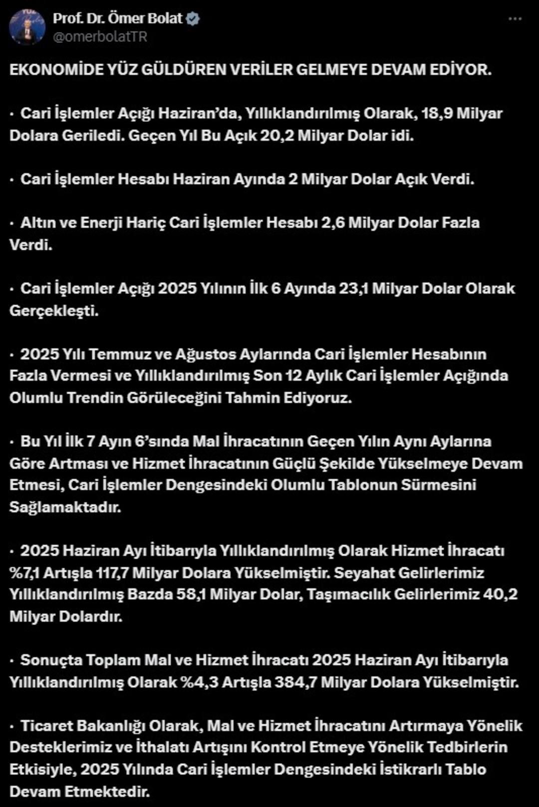 Bakan Bolat  Ekonomide yüz güldüren veriler  diyerek açıkladı 4
