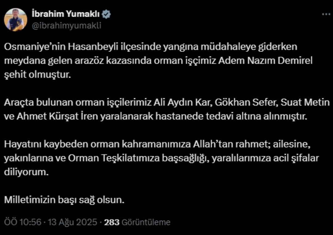 SON DAKİKA | Osmaniye deki orman yangınından acı haber! Bir işçi şehit oldu, bir işçi yaralandı 1