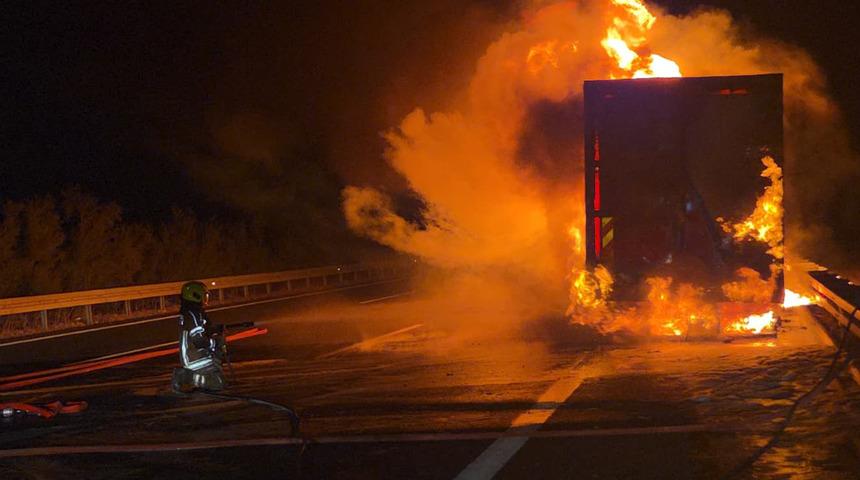 Kargo şirketi kamyonu alev alev yandı!