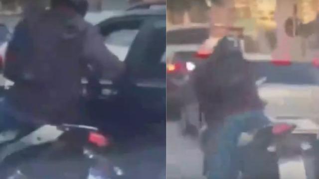 Trafikte inanılmaz olay! Sürücüyü gasp etmeye çalıştı hayatının şokunu yaşadı! İşte o anlar