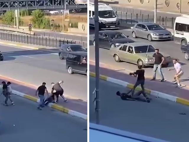 Trafikte çekiçli ve sopalı kavga kamerada