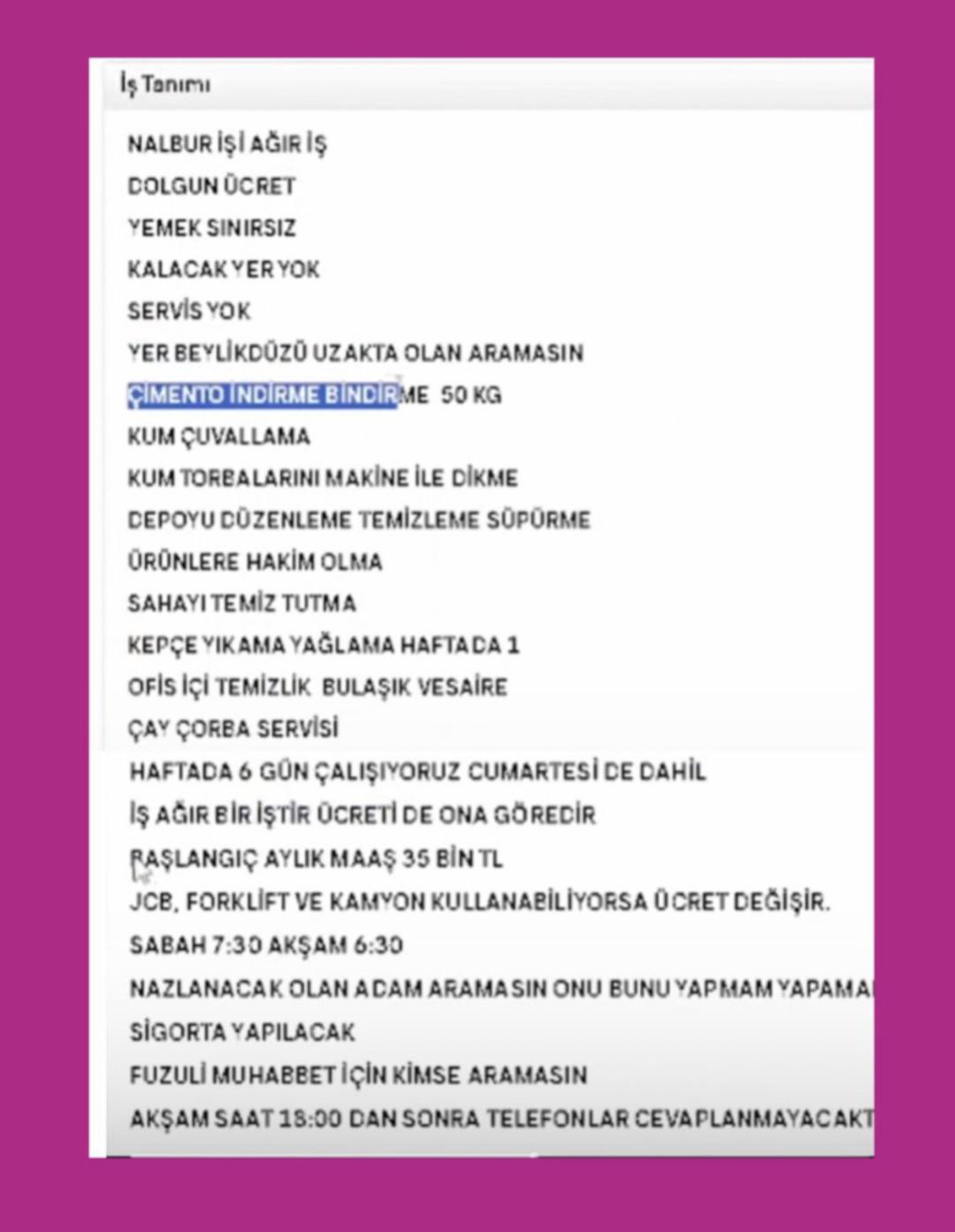 Bir firmanın verdiği iş ilanı gündem oldu! 35 bin lira karşılığında istemediği iş yok... Çimento da taşıyacak çay da dağıtacak: "Nazlanan aramasın" 3