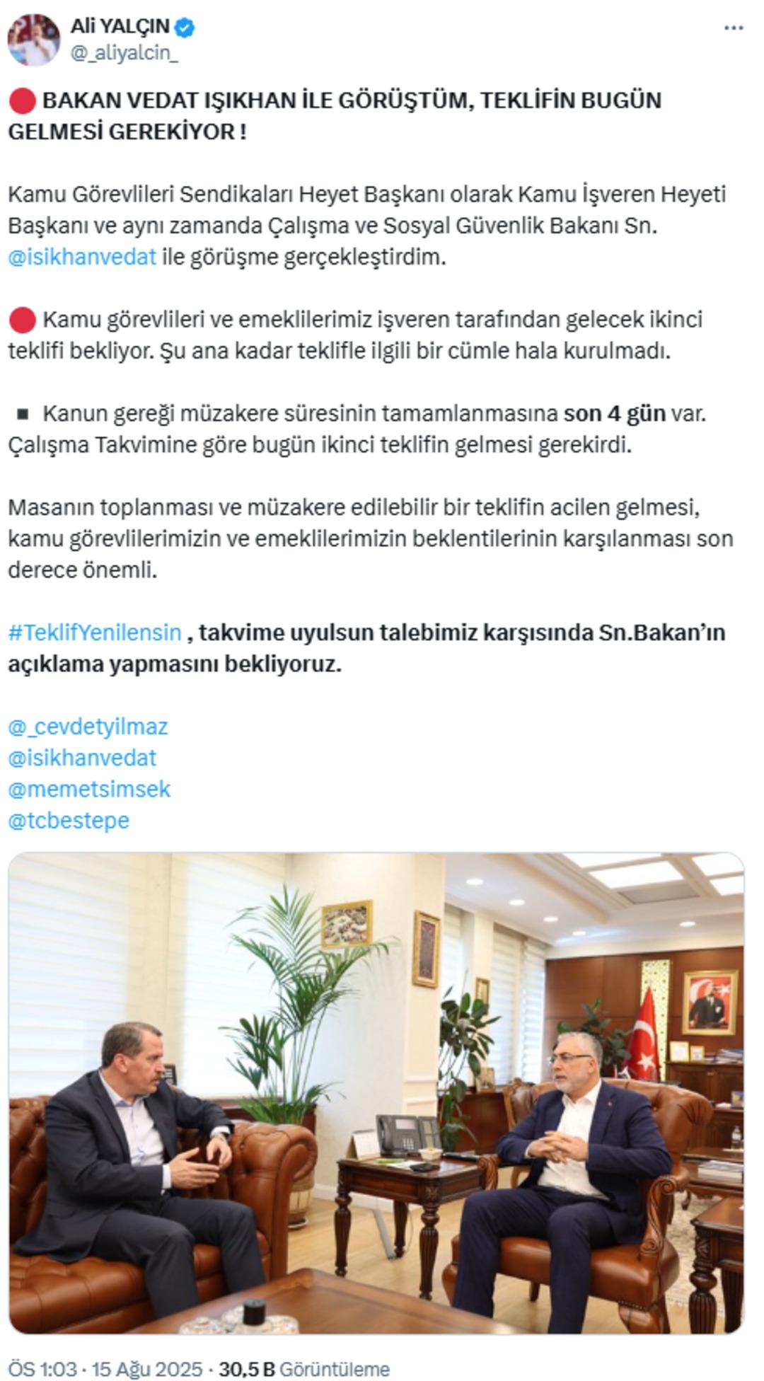 Hükümetten yeni teklif gelmedi: Memur-Sen Başkanı Yalçın dan zam görüşmeleri için açıklama!  Son 4 gün var  3