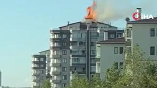 Ankara’da 12 katlı binanın en üst katında korkutan yangın