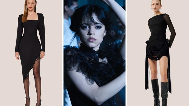 Yeni sezonuyla gündem olan Wednesday dizisinin gotik tarzından ilham alan siyah elbise modelleri