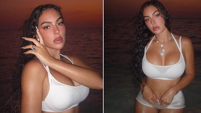 Ronaldo'nun sevgilisi Georgina Rodriguez beyaz mini şort-sütyen kombiniyle olay oldu