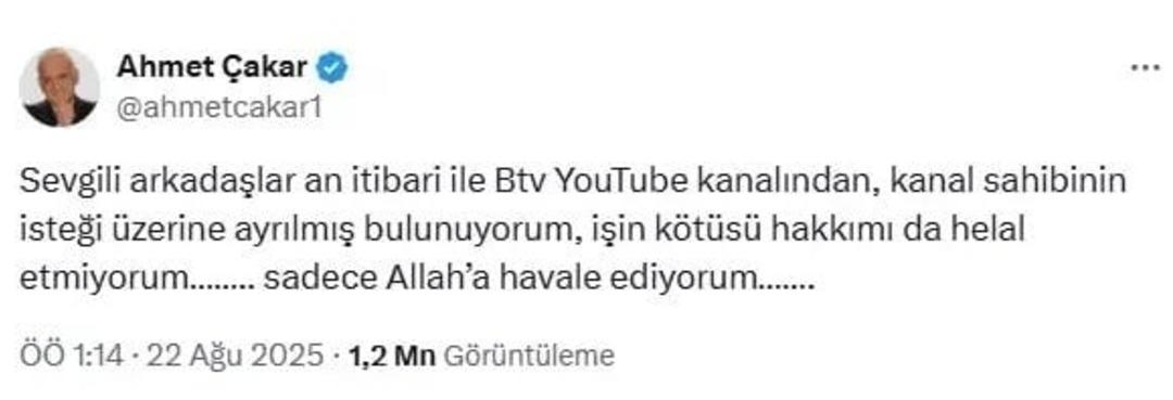 Ahmet Çakar BTV den istifa etti! Ardından isyan etti... “Hakkımı helal etmiyorum’’ 1
