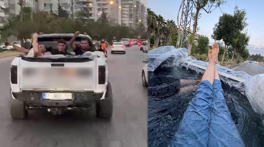 En pahalı serinlik: Aracın kasasını havuza çevirdi! Yüklü miktarda ceza yedi