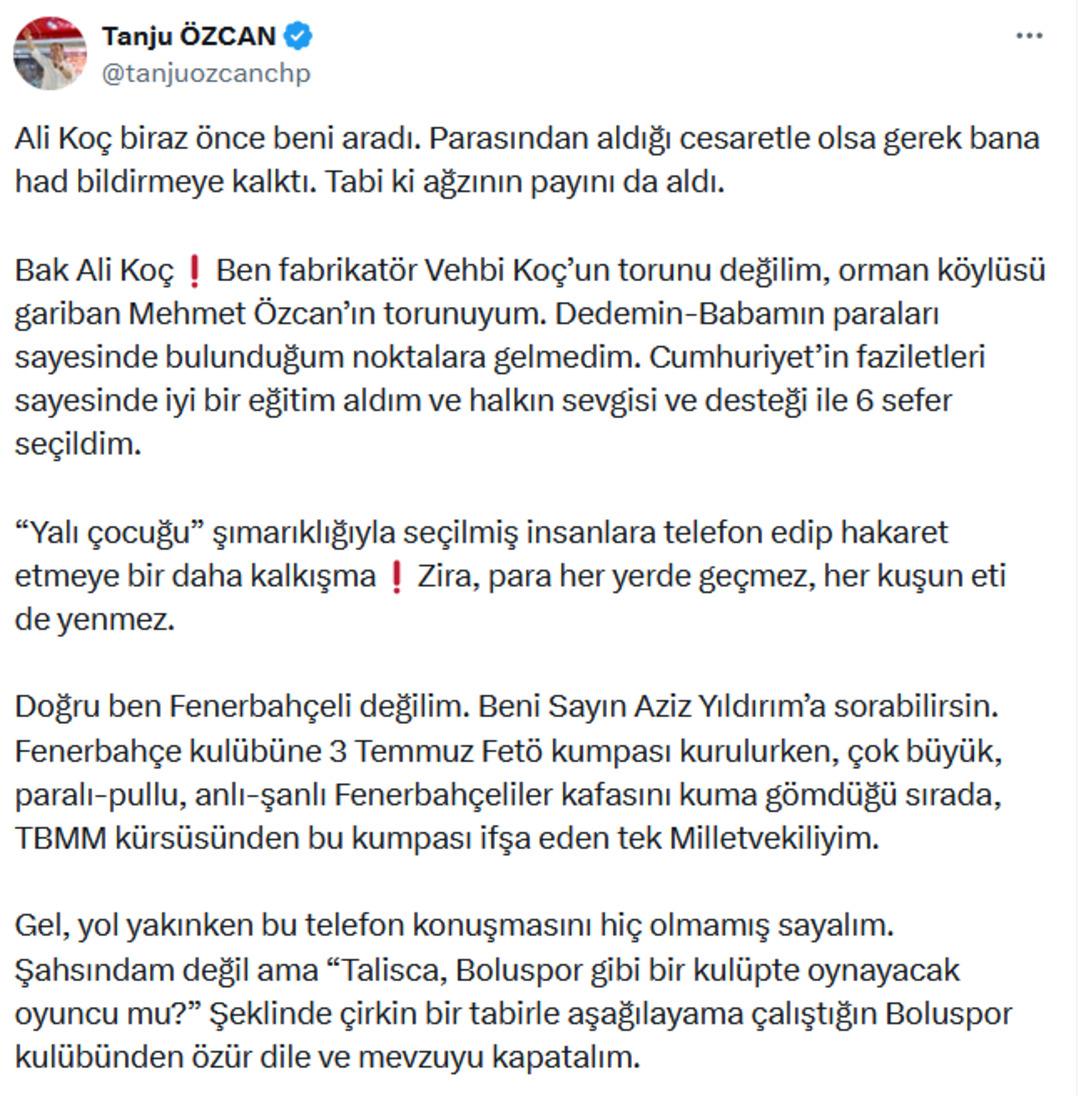 Talisca yı Boluspor a isteyip aslan heykeli paylaşmıştı! Tanju Özcan: "Ali Koç beni arayarak bana had bildirmeye kalktı" 2
