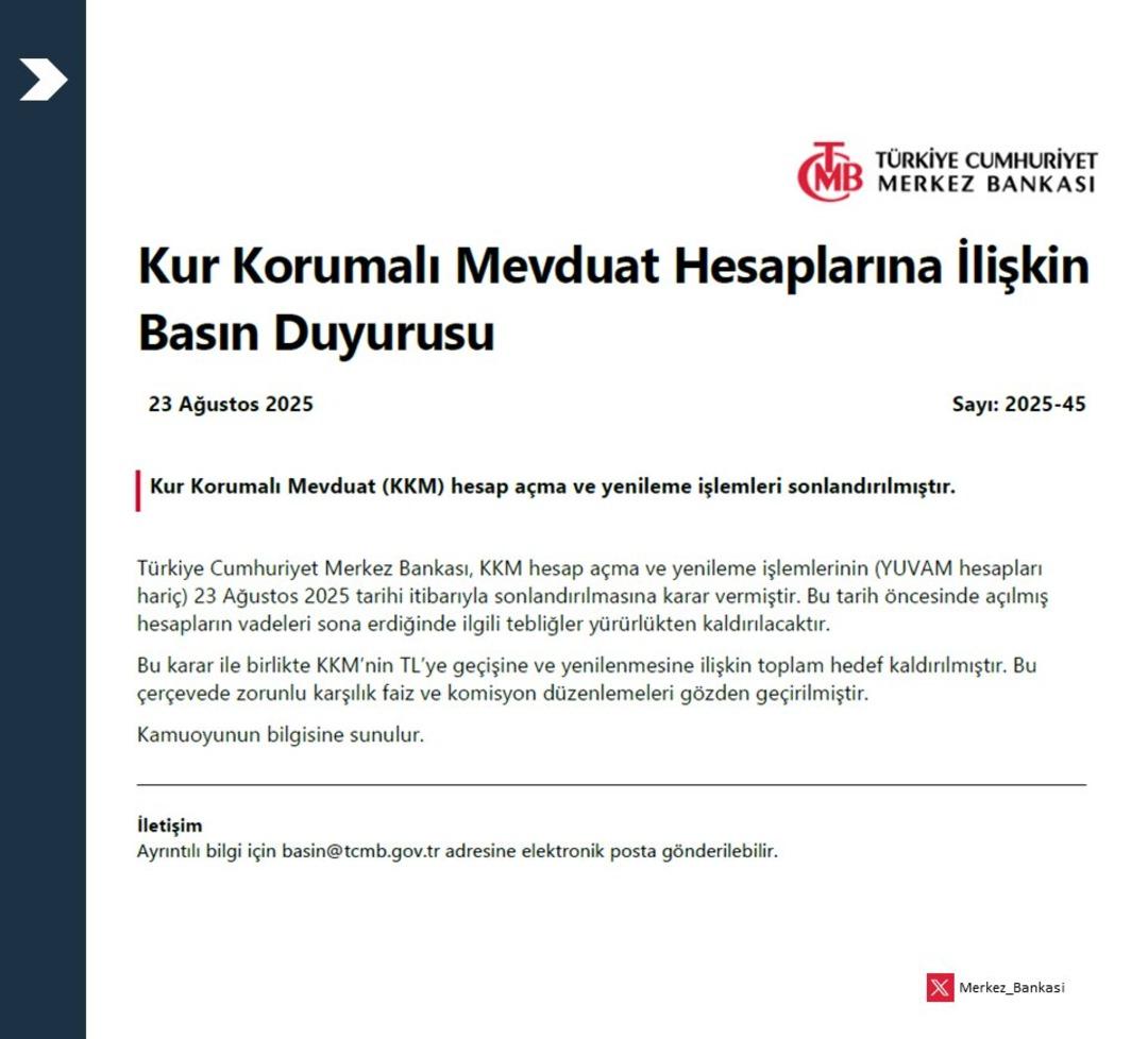 Merkez Bankası duyurdu: Kur Korumalı Mevduat (KKM) hesap açma ve yenileme işlemi sona erdi 2