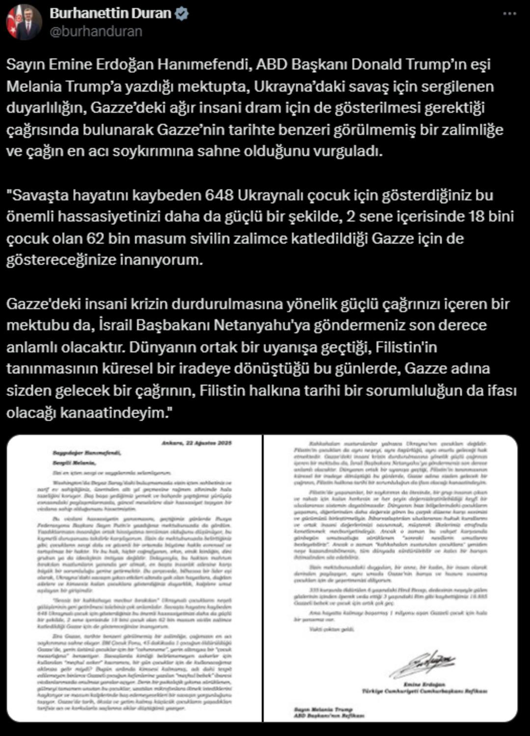Emine Erdoğan dan Melania Trump a Gazze mektubu: "Sesimizi ve gücümüzü birleştirmeliyiz" 3