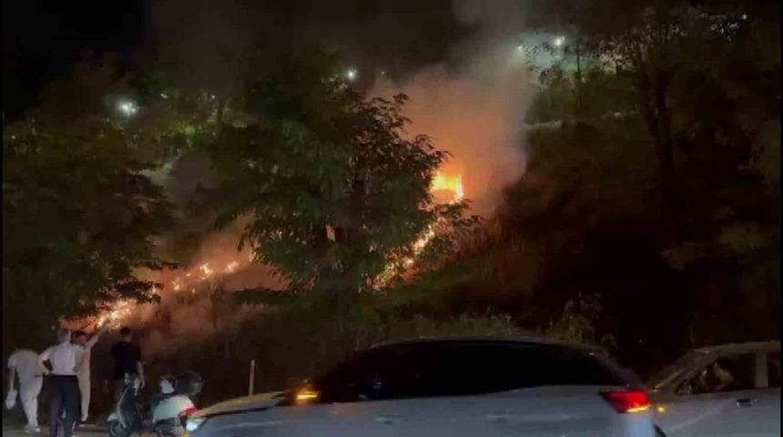 Eğlence için yakılan meşale yangın çıkardı