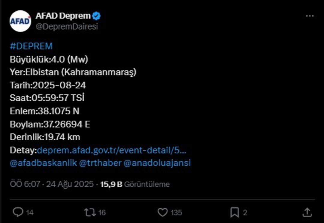 Kahramanmaraş ta 4 büyüklüğünde deprem 1