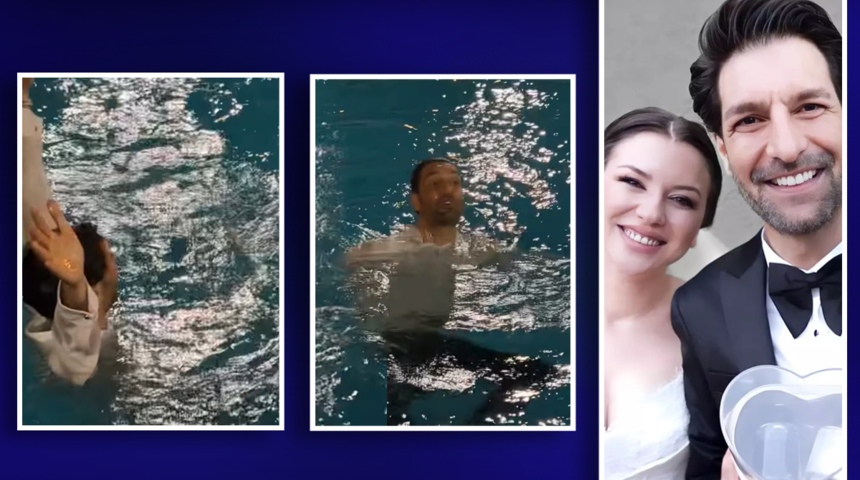 Taner Rumeli ve Ceyda Âşık Ankara'da ikinci düğünü yaptı! Damadı havuza attılar